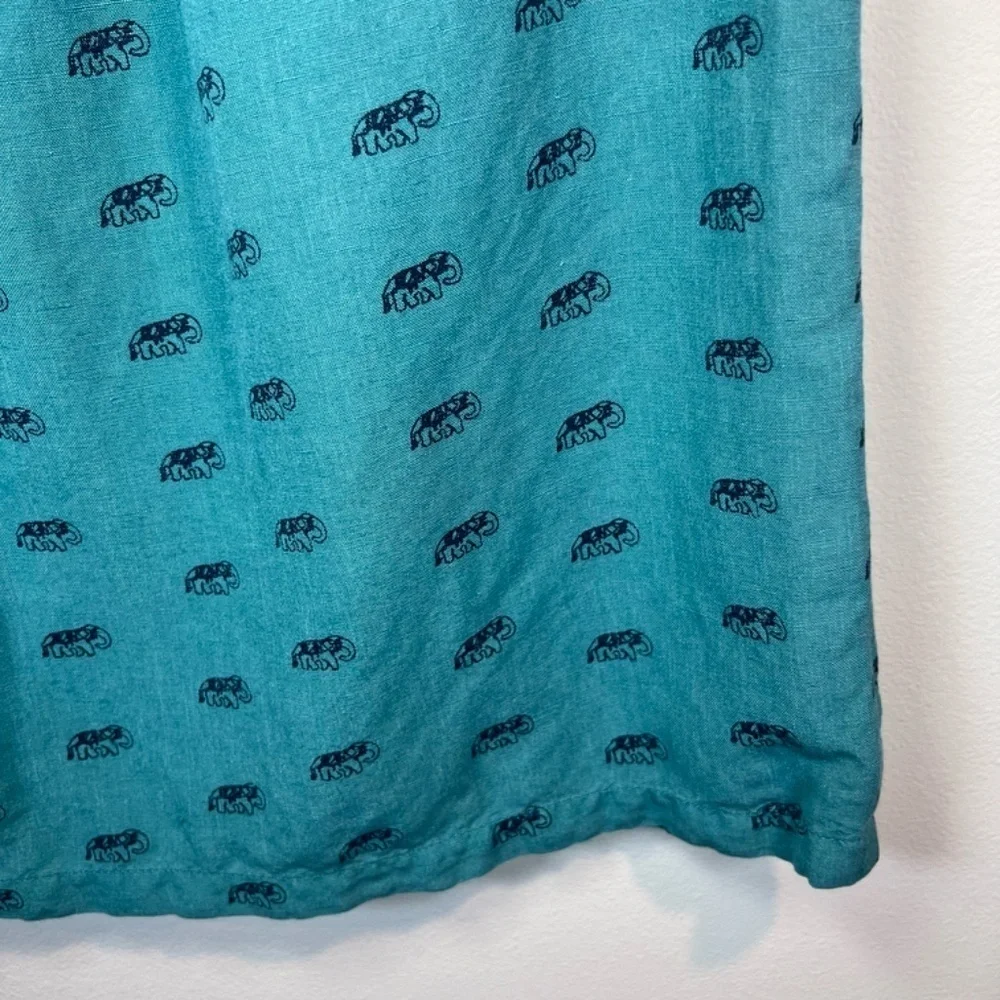 Loft Outlet Linen Blend Mini Skirt Teal Elephant Print Pockets Womens Size Large